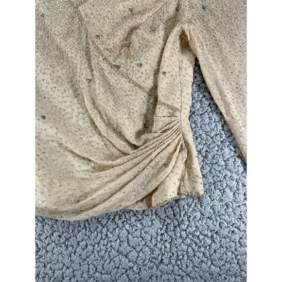 Jovani Blouse Womens Size 6P Silk Sequins Vintage Gatsby Padded Shoulders - Picture 2 of 13
